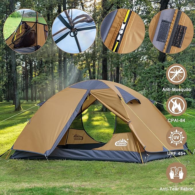2 Person Backpacking Tent, Waterproof Windproof Two Person Tent, Lightweight Easy Setup 2 Man Tent for Camping Hiking Cycling