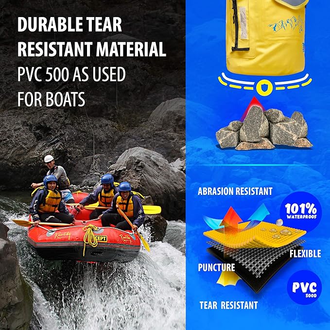 Dry Bags Waterproof (10L - Yellow) - Dry Bags for Kayaking Waterproof - Dry Sack Water Bag - Water Proof Bag - Waterproof Bags for Boating - Waterproof Backpacks - Waterproof Floating Bag