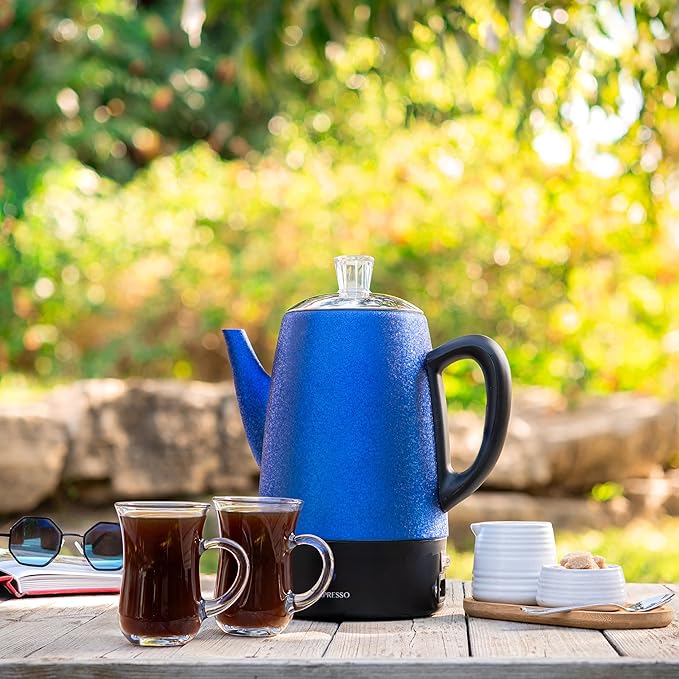 Mixpresso Percolator Coffee Pot Electric 10 Cup, Stainless Steel Coffee Maker, Coffee Percolator Electric With Keep Warm Function, 10 Cups Stainless Steel Perculator With Basket (Shiny Blue)