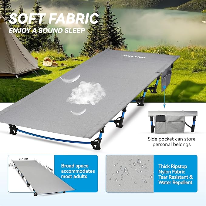 MARCHWAY Ultralight Folding Tent Camping Cot Bed, Portable Compact for Outdoor Travel, Base Camp, Hiking, Mountaineering, Lightweight Backpacking (Grey)