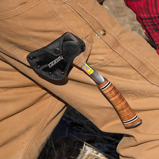 ESTWING Sportsman's Axe - 12" Camping Hatchet with Forged Steel Construction & Genuine Leather Grip - E14A