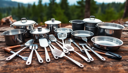 Lightweight camping utensil set including fork, knife, and spoon
