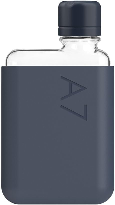 memobottle A7 (Midnight Blue) Bundle - 6oz (180ml) - Bottle, silicone sleeve & lid | Compact Flat Bottle for Bags & Pockets | BPA Free Tritan | Modern & Minimalist | For Gym, Work & Travel