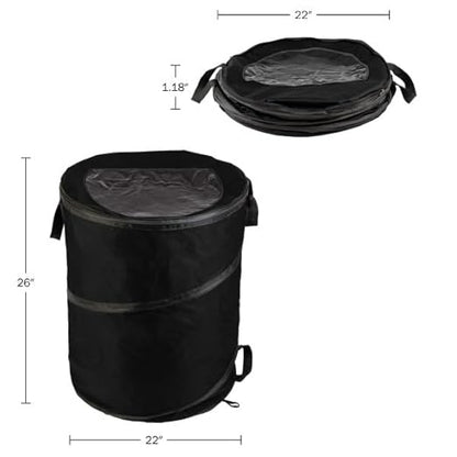 Collapsible Trash Can - 46-Gallon Garbage Can Outdoor Bin with 3 Stakes for RV, Camping, Storage, Recycling, or Yard Waste by Wakeman Outdoors (Black)