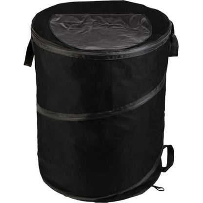 Collapsible Trash Can - 46-Gallon Garbage Can Outdoor Bin with 3 Stakes for RV, Camping, Storage, Recycling, or Yard Waste by Wakeman Outdoors (Black)
