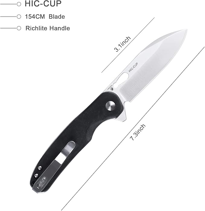 Kizer HIC-CUP Folding Pocket Knife, 3.15 In154CM Steel Folding Knife, Richlite Handle Button Knife, Small EDC Knife for Men Women V3606C2