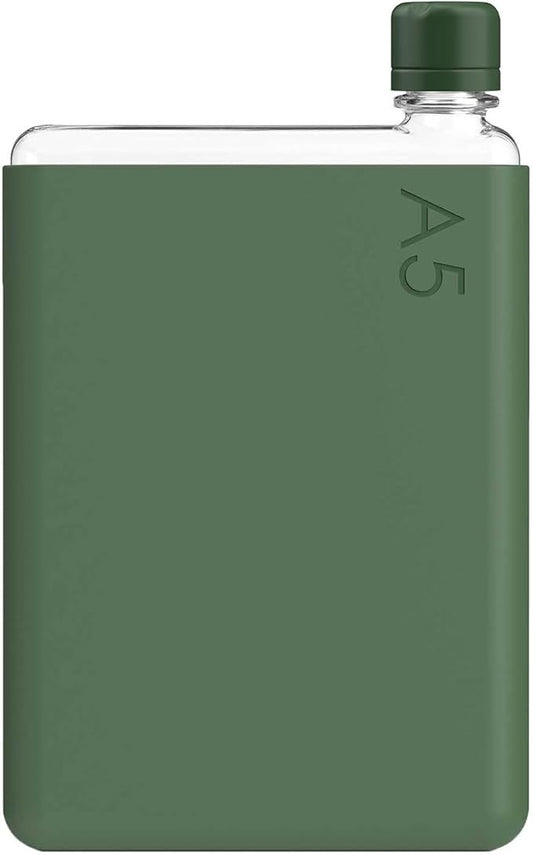 memobottle A5 (Moss Green) Bundle - 25oz (750ml) - Bottle, silicone sleeve & lid |Slim Water Bottle for Bags, Beside Books & Laptops | BPA Free Tritan | Modern & Minimalist