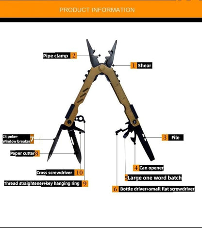 13 in 1 Portable Multifunction Tool Pliers Screwdrivers ire Stripper Folding Plier Pocket Cutter EDC Combination Tools for Outdoor Camping Fishing (Desert Colour)