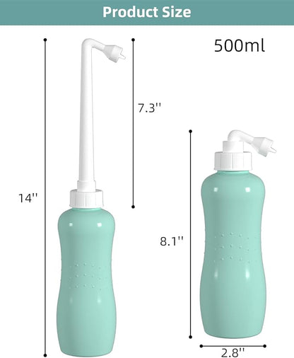 Hibbent 2 Pack Portable Bidet Sprayer, Travel Bidet with Handheld Bidet Bottle for Personal Hygiene Care, Personal Cleansing Use, Extended Nozzle, 17oz(500ml) Bathroom Toilet Bidet Spray, Green