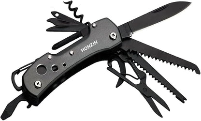 HONZIN Swiss Style Multi Function Pocket Knife - for Every Day use Including Outdoor Survival Fishing, Gifts for Dad Men