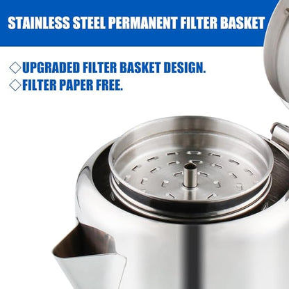 Percolator Coffee Pot Stainless Steel Coffee Percolator with Heat Resistant Glass Knob Top, Compact Coffee Maker Pot for Campfire or Stovetop Coffee Making Outdoor Traveling Fast Brew
