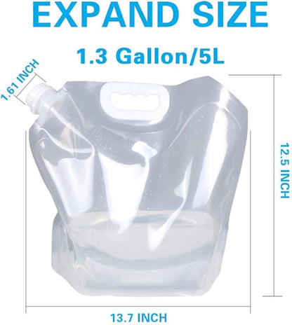 1.3 Gallon Collapsible Water Container Bag, BPA Free Food Grade Clear Plastic Storage Jug for Sport Camping Riding Mountaineer,Freezable,Food Grade (1.3 Gal, 4-pack)
