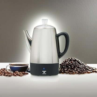 Moss & Stone Percolator Coffee Pot Electric 10 Cup, Stainless Steel Coffee Maker, Coffee Percolator Electric With Keep Warm Function, 10 Cups Stainless Steel Percolator With Coffee Basket