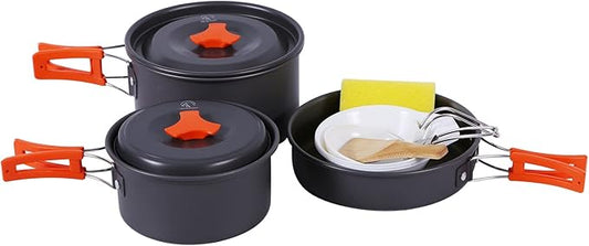 REDCAMP 11/12/17/22 PCS Camping Cookware Mess Kit, 800ml (28oz) Backpacking Camping Pot+Pan Set, Lightweight and Compact Cookware for Hiking, Picnic and Camping
