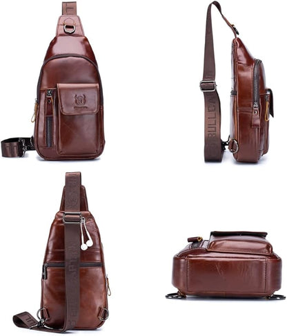 KPYWZER Leather Sling Bag Hiking Daypack for Men Women Outdoor Travel Camping Fishing Crossbody Shoulder Chest Pack Backpack Daypack Brown