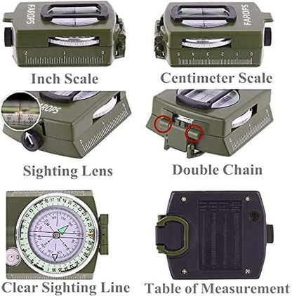 Military Lensatic Sighting Compass Survival with Carrying Bag, Compass for Hiking,Waterproof and Shakeproof, Army Green