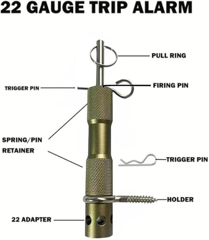 Perimeter Trip Alarm, Camping Trip Wire Alarm Device, Early Warning Security System for Camping and Property Safety, Use 209 Primers Green