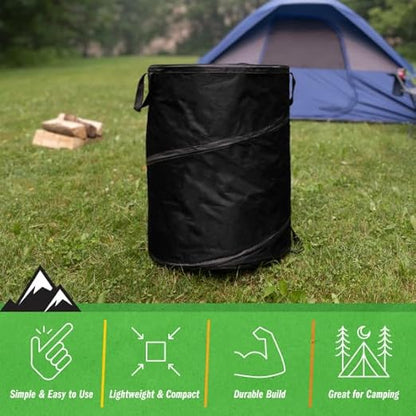 Collapsible Trash Can - 46-Gallon Garbage Can Outdoor Bin with 3 Stakes for RV, Camping, Storage, Recycling, or Yard Waste by Wakeman Outdoors (Black)