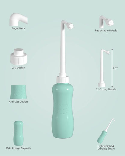 Hibbent 2 Pack Portable Bidet Sprayer, Travel Bidet with Handheld Bidet Bottle for Personal Hygiene Care, Personal Cleansing Use, Extended Nozzle, 17oz(500ml) Bathroom Toilet Bidet Spray, Green