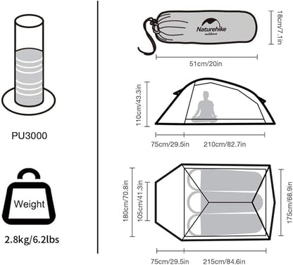 Naturehike Cloud-Up 3 Person Lightweight Backpacking Tent with Footprint - 3 Season Free Standing Dome Camping Hiking Waterproof Backpack Tents