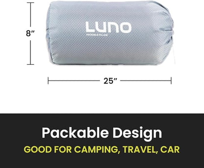 Luno Camping Pillow - Travel Friendly, Packable, Shredded Memory Foam Fill Travel Pillow. Washable Removeable Cover with Dual-Sided Comfort. Designed in The USA.