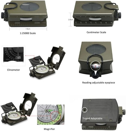 Professional Military Metal Sighting Compass Outdoor Army Clinometer Hiking Gear Compass for Lensatic Sighting Waterproof Durable Inclinometer Camping Scount Geology Activities Boating