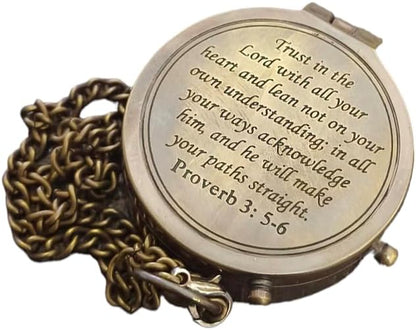 Trust in The Lord -Proverbs 3: 5-6 Quote Engraved Compass, Gifts Compass, 2025 Graduation Day Gifts- Baptism Gifts Compasses for Women Mens Boy Girls, Inspirational Christian Religious Gifts