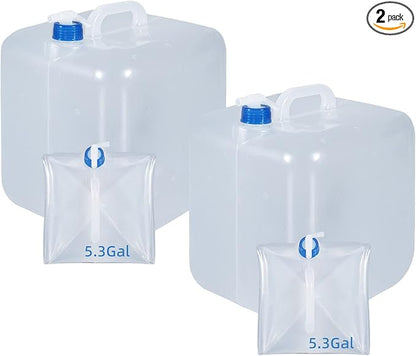 5.3 Gallon Collapsible Water Container with Spigot, Foldable Cube Water Jugs Portable Water Storage for Outdoors Camping Hiking (2pack)