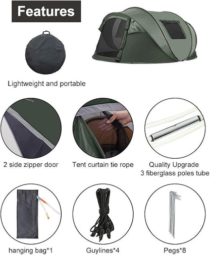 Instant Pop Up Camping Tent, 5-6 Person Tents,Automatic Set Up Tent in 3 Seconds,Waterproof Sunshade Family Tent,Portable Lightweight Dome Tent for Outdoor Camping,Hiking,Travel & Beach