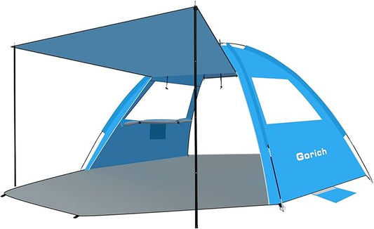 Gorich Beach Tent with Canopy - Easy Setup 3-6 Person Portable Sun Shelter, UPF 50+ UV Protection Sun Shade, Lightweight & Compact Beach Cabana for Family Travel