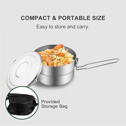 Lixada Camping Pot Stainless Steel Camping Cook Pot 1.5L Camping Cooking Pot with Lid and Folding Handle, Large Capacity Bento Pot Camping Cookware for Outdoor Backpacking, Hiking, Picnic