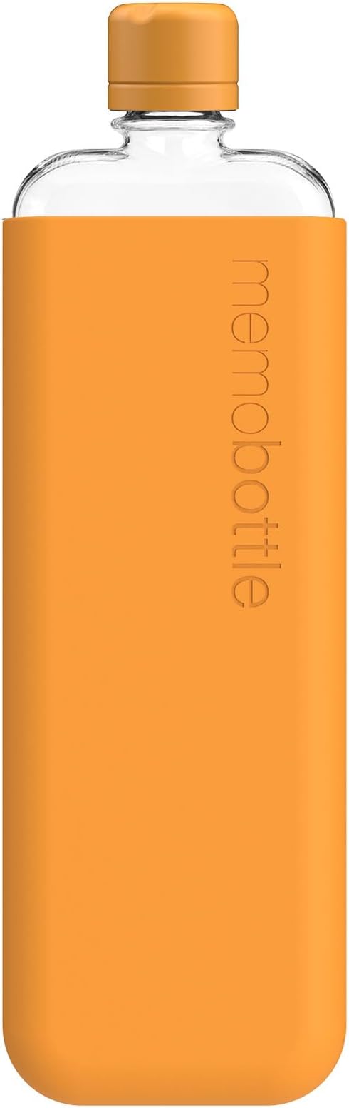 memobottle SLIM (Mandarin) Bundle - 15oz (450ml) - Bottle, silicone sleeve & lid | Sleek, Slim & Flat Water Bottle for Bags & Laptops | BPA Free Tritan | Modern, Minimalist | Ideal for Daily Use