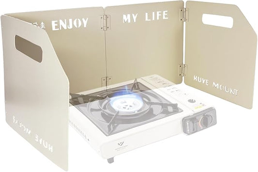 Stove Windscreen - Folding Camping Stove Windshield 4 Plates Stainless Steel Stove Windscreen for Outdoor, Picnic, Backpacking and Cooking Beige