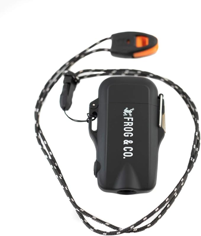 Survival Frog Tough Electric Lighter 2.0 - Waterproof & Windproof Lighters - Flameless Top-Facing Dual Arc Plasma, USB Rechargeable w/Built-in Flashlight, Camping, Survival Fire Starter (Black)
