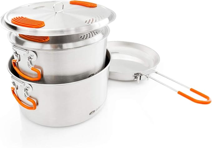 GSI Outdoors Stainless Steel Base Camper - 3 Pieces Cookset