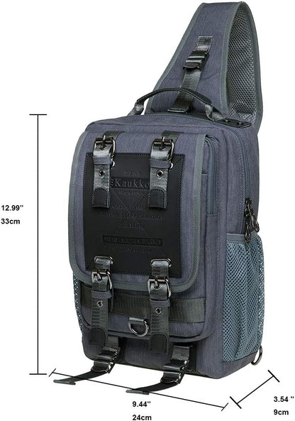 KAUKKO Canvas Messenger Bag Cross Body Shoulder Sling Backpack Travel Hiking Chest Bag