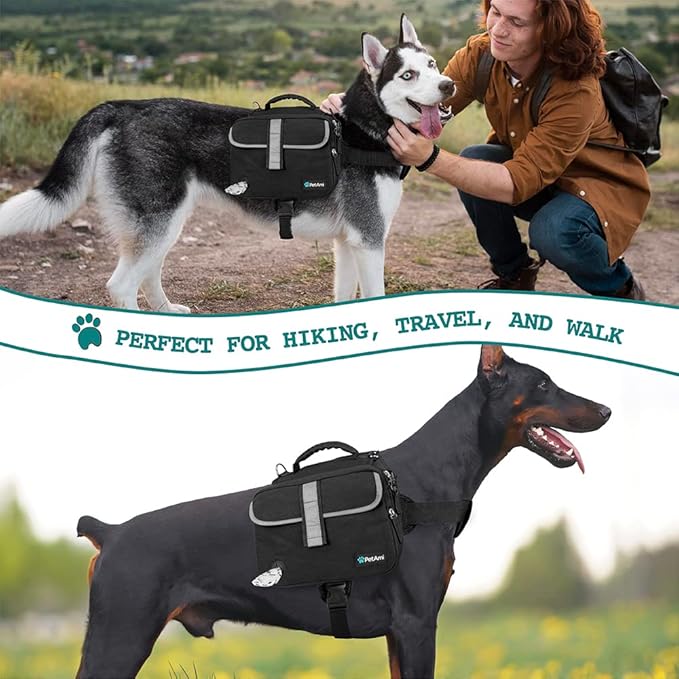 PetAmi Dog Backpack for Medium Large Dogs, Dog Saddle Bag for Dogs to Wear, Tactical Harness Saddlebag with Reflective Safety Side Pockets for Hiking, Camping, Vest Dog Pack for Travel (Black, Large)
