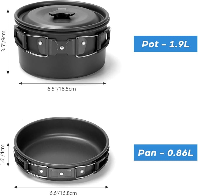 Odoland 16pcs Camping Cookware Set with Folding Camping Stove, Non-Stick Lightweight Pot Pan Kettle Set with Stainless Steel Cups Plates Forks Knives Spoons for Camping Backpacking Outdoor Picnic