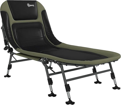 Outsunny Camping Cot for Adults, Folding Bed with Soft Padded Cushions & Headrest, 180° Adjustable Reclining Lounger, Heavy Duty and Portable with a 400 lbs. Capacity, Dark Green
