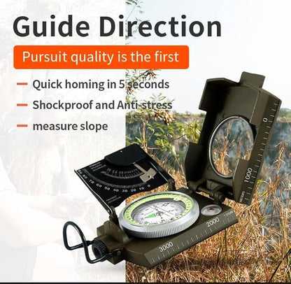 Professional Military Metal Sighting Compass Outdoor Army Clinometer Hiking Gear Compass for Lensatic Sighting Waterproof Durable Inclinometer Camping Scount Geology Activities Boating