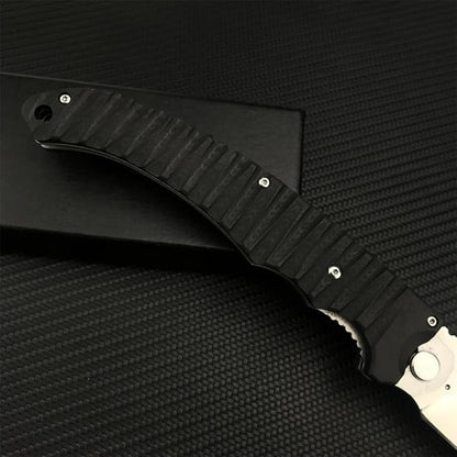HUAAO 12 INCH Russian Avatar Folding Knife for Men,D2 Blade Black G10 Handles Tactical Survival Gear Saber Knives,Safety Liner Lock,Flipper Assisted Outdoor Camping Tool (White blade)