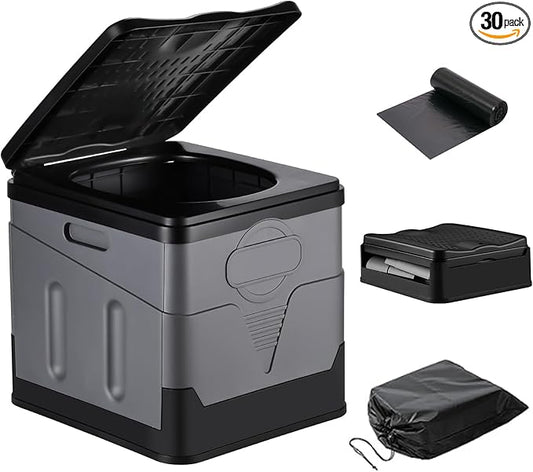Camping Portable Toilet, Foldable Portable Toilet With Lid, Adult Portable Bedpan Car Toilet Bucket Toilet, Outdoor Camping Hiking, Travel, Beach, Boating Travel Toilet (Grey)