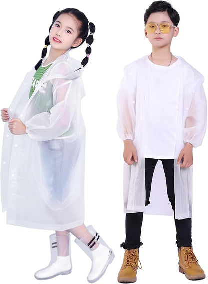 2 Pack Rain Ponchos for Kids, Reusable Kids Rain Jacket with Hood Waterproof Raincoats for Boys and Girls