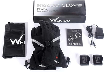 Heated Gloves for Men Women 7.4V 3003mAh Battery Thick Rechargeable Heated Ski Gloves Touchscreen Waterproof Electric Hand Warmers for Winter Skiing Hiking Camping