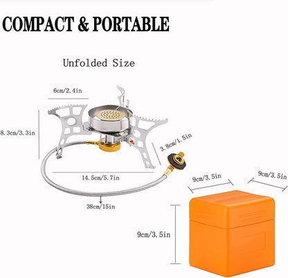 SVNVIOZ Camping Stove Windproof Backpacking Stove with Piezo Ignition, Plastic Storage Box, 2 Types Fuel Canister Adapters, Camping Gear Portable Stove for Outdoor Camping Hiking Cooking