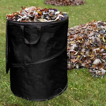 Collapsible Trash Can - 46-Gallon Garbage Can Outdoor Bin with 3 Stakes for RV, Camping, Storage, Recycling, or Yard Waste by Wakeman Outdoors (Black)