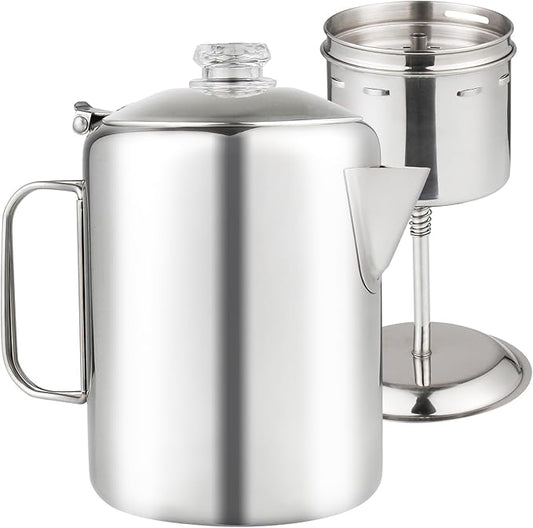 Percolator Coffee Pot Stainless Steel Coffee Percolator with Heat Resistant Glass Knob Top, Compact Coffee Maker Pot for Campfire or Stovetop Coffee Making Outdoor Traveling Fast Brew