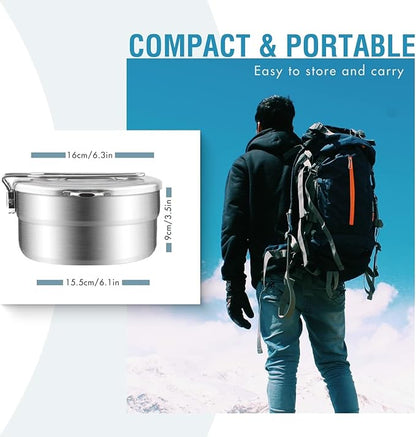 Lixada Camping Pot Stainless Steel Camping Cook Pot 1.5L Camping Cooking Pot with Lid and Folding Handle, Large Capacity Bento Pot Camping Cookware for Outdoor Backpacking, Hiking, Picnic