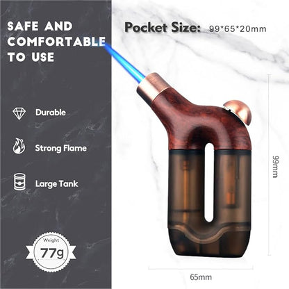 HONEST Torch Lighter Single Jet Flame Butane Lighters Refillable Torch Lighters Adjustable Gas Lighter Windproof Lighters Gift for Men BBQ Grill Camping Without Gas (Wood Grain Brown)