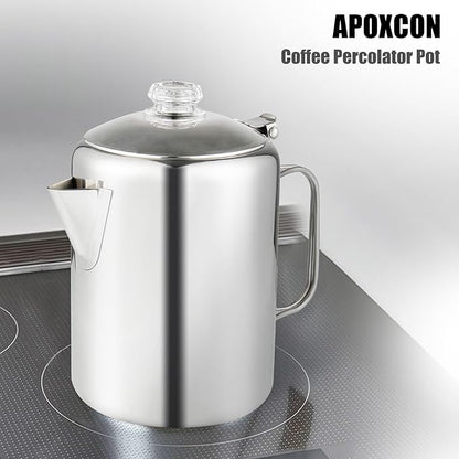 Percolator Coffee Pot Stainless Steel Coffee Percolator with Heat Resistant Glass Knob Top, Compact Coffee Maker Pot for Campfire or Stovetop Coffee Making Outdoor Traveling Fast Brew